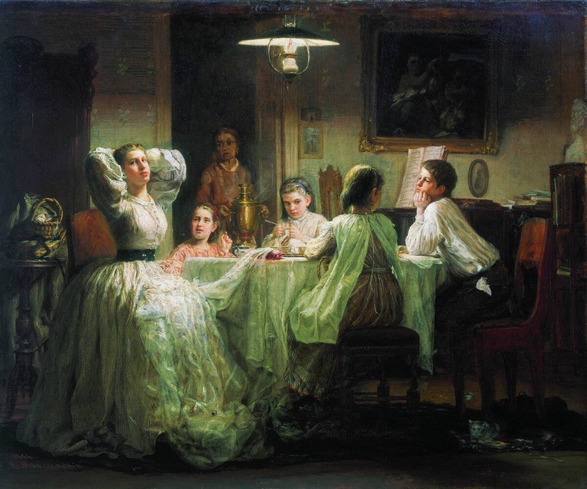 Шитье приданого. 1866. Третьяковская галерея